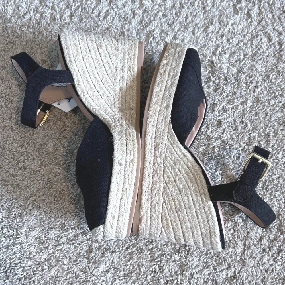 Black Espadrille Wedge Sandals Boho Resortwear Square Toe Time and Tru SZ‎ 9